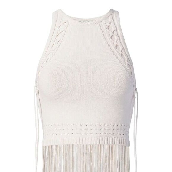 Ronny Kobo Cream Rosalita Fringed Knit Tank Top Womens Size Small